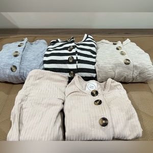 Bundle of Lou Lou and Company newborn gowns and shirt pant set.